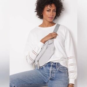 Evereve - White Crewneck Eyelet Inset Pullover Sweatshirt